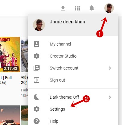 Open youtube settings