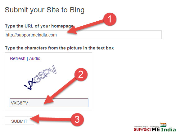 Submit site to bing