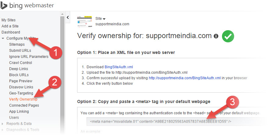 Verify site to blog