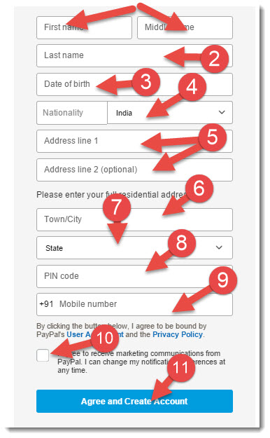 paypal sign up form