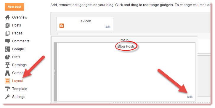 blogger layout post page
