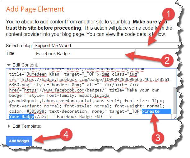 choose blog to add facebook widget