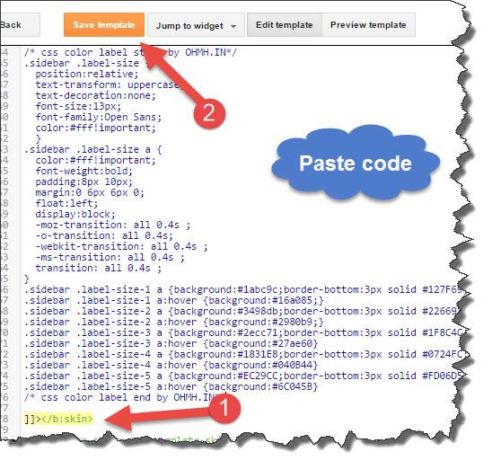 paste colorful label code to blogger html