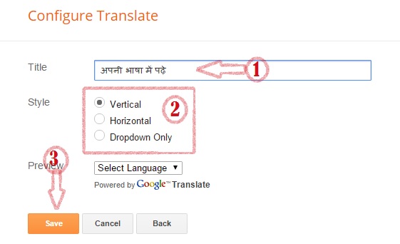 select translate widget style