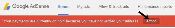 AdSense address verify alert