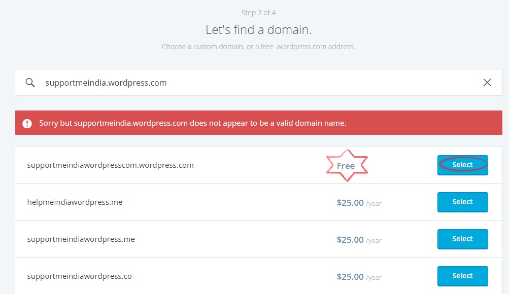 select WordPress.com free domain