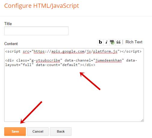 Paste code in blogger widget