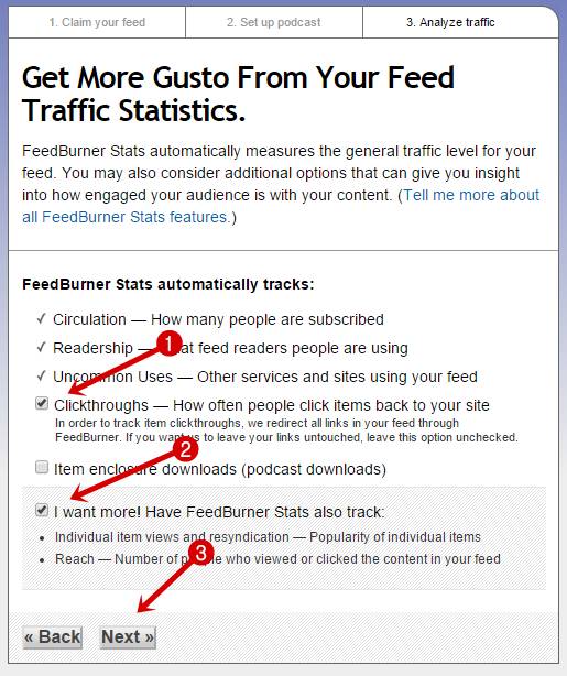 Select your feedburner stats option