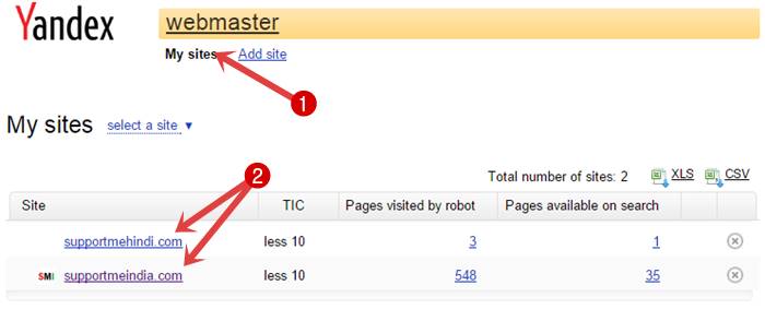 Add sitemap in yandex