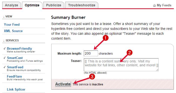 Summary Burner Settings