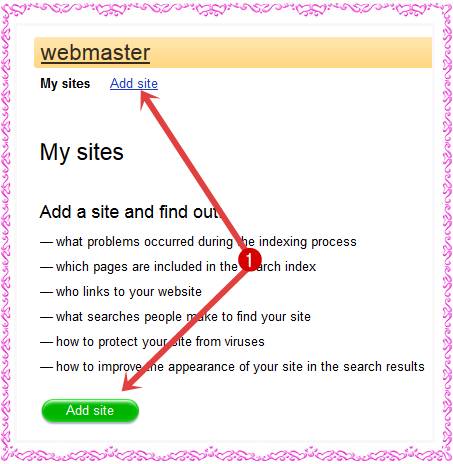 Yandex webmaster tools add site