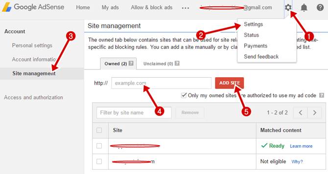 Add Site URL in Adsense