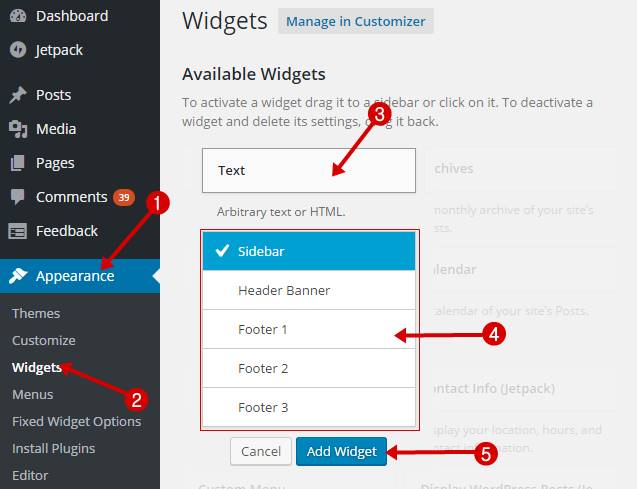 Add widget to WordPress blog