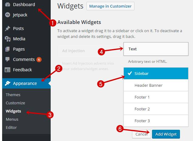 Add widget in WordPress