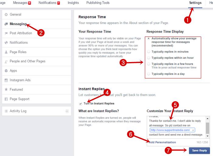 Set automatic reply message on your facebook page