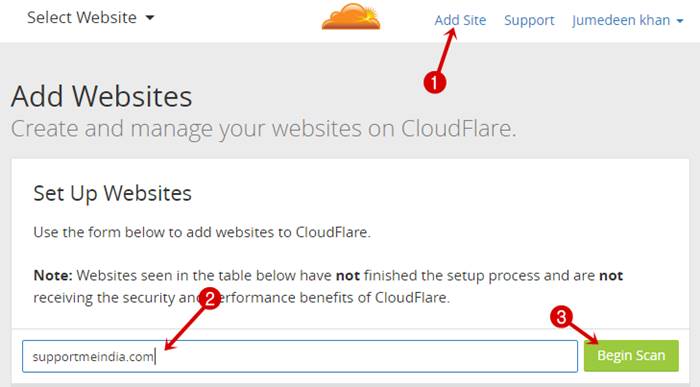 Add site on CloudFlare