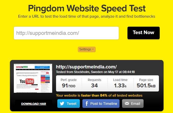 Pingdom website speed test tool