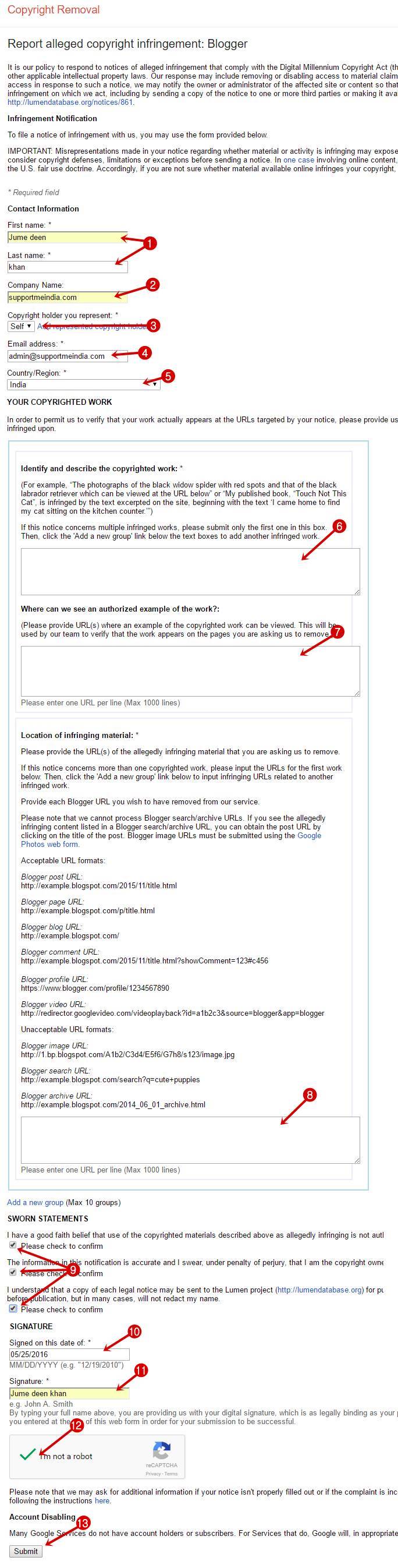 Report to DMCA