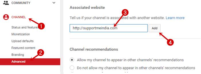 Verify site to YouTube