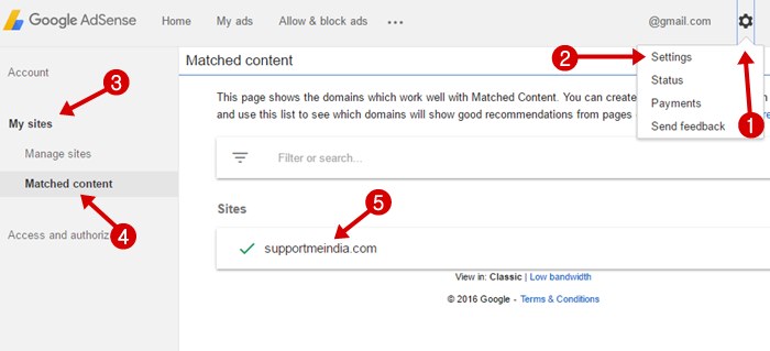 AdSense matched content ads setting