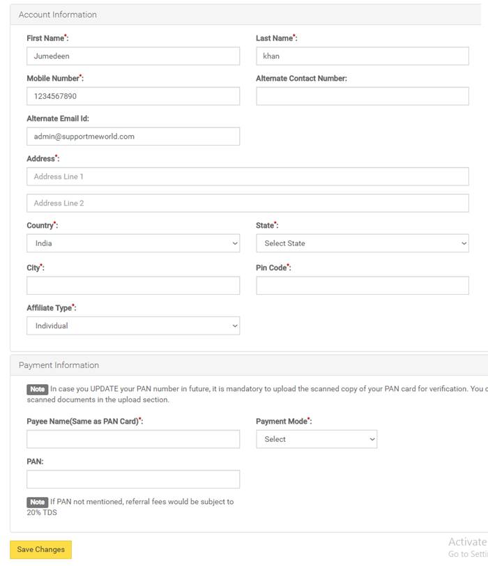 flipkart affiliate account information