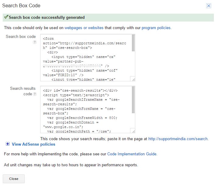 Adsense search ads codes