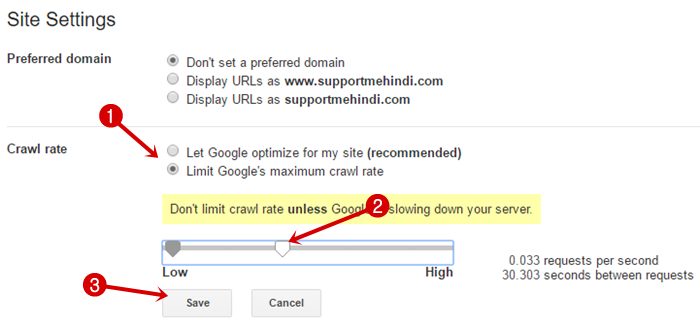 Changing limit crawl rate