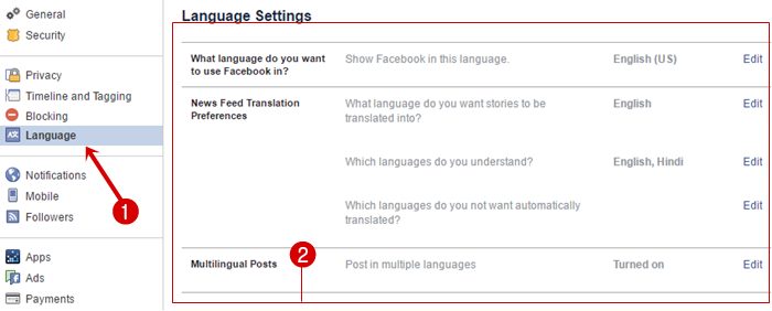 Language settings