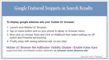 Google features snippets in search results