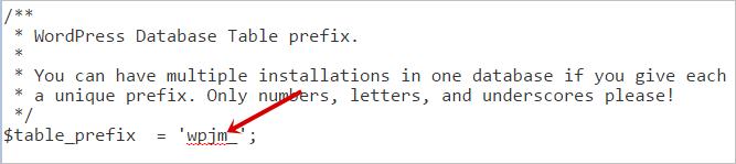 edit wp-config and add DB prefix details