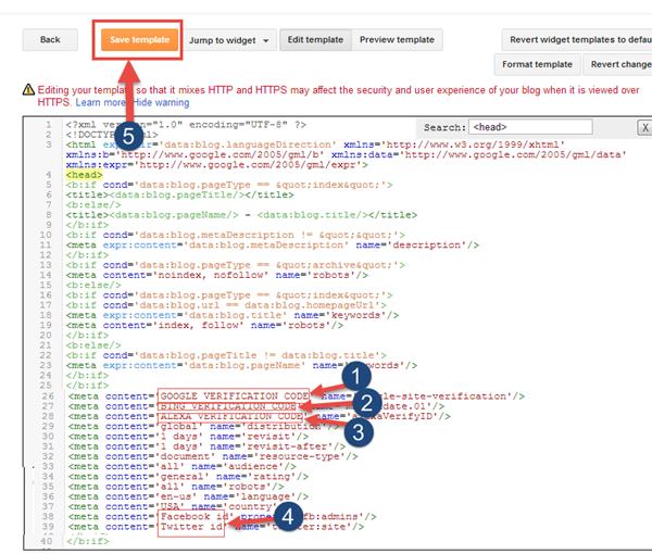 Add meta tag code in blogger 2