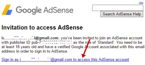 Invitation access AdSense