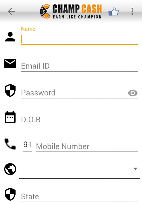 Champcash sign up form