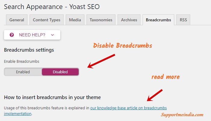 Yoast Breadcrumbs Setting