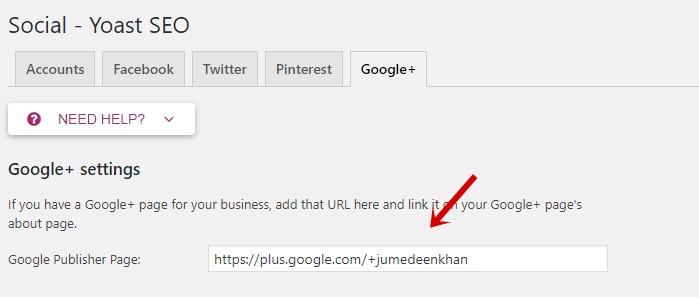 Yoast Google Plus Settings