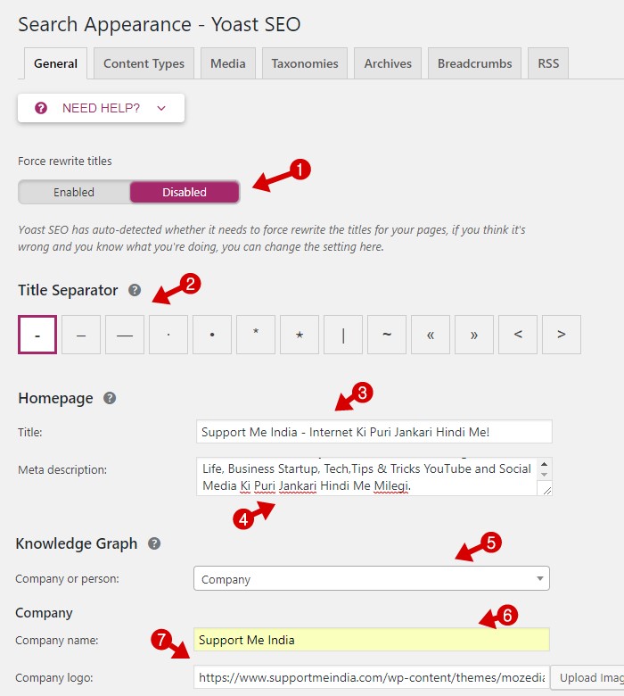 Yoast Search Appearance General Setting