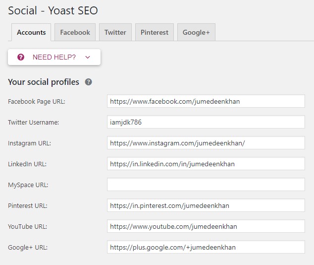 Yoast Social Settings