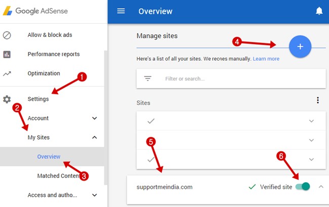 Adsense site management settings