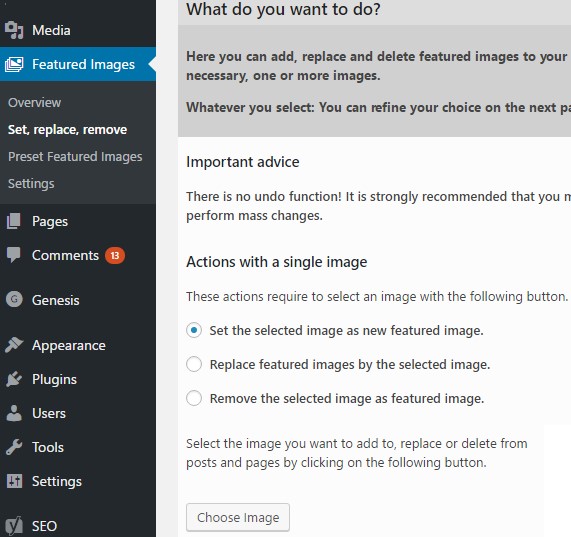 Featured images plugin features