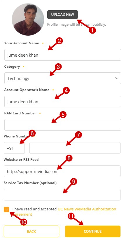 Uc web account information