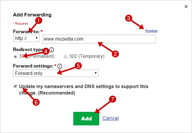 domain forward settings