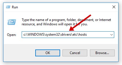 open hosts file on PC