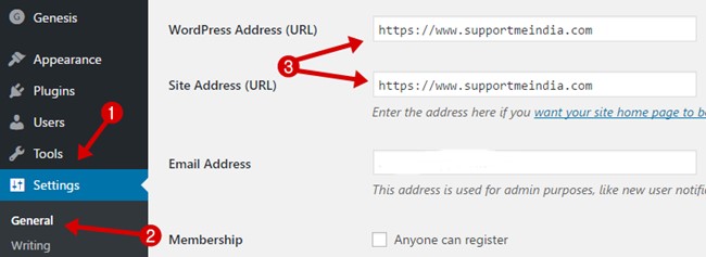 Set https in wordpress general settings