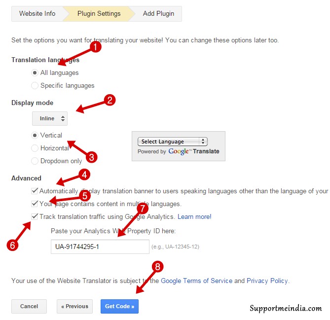 google translate tools plugin settings