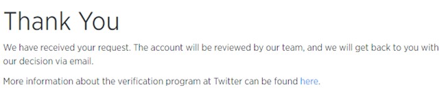 thank you for request twitter verified account