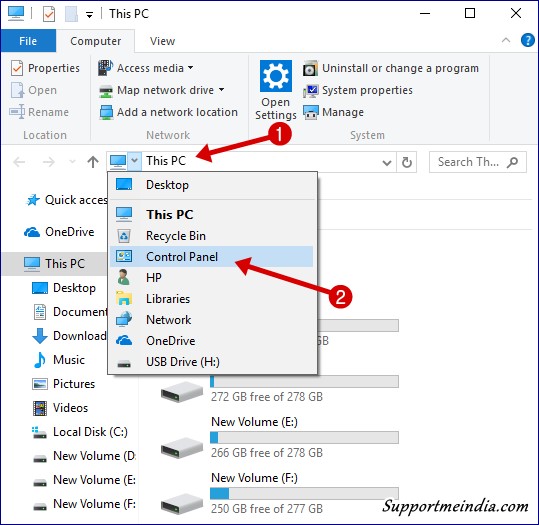 Open control panel using file explorer