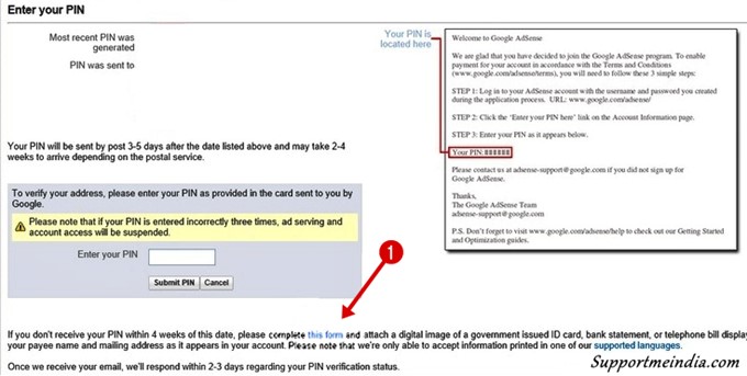 Verify payment address in google adsense