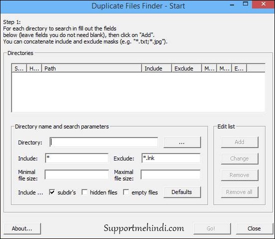 Duplicate Files Finder Start