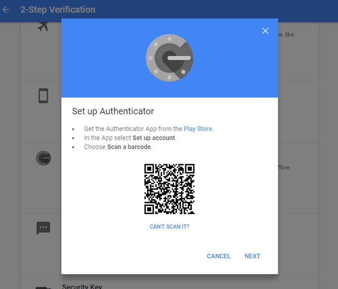 Set up Authenticator bar code