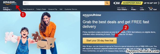 Start amazon prime free trial